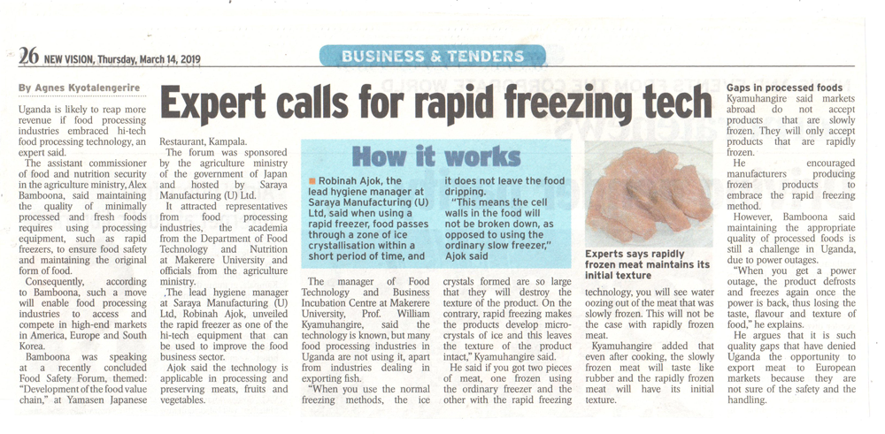 Rapid Freezer makes the Ugandan News
